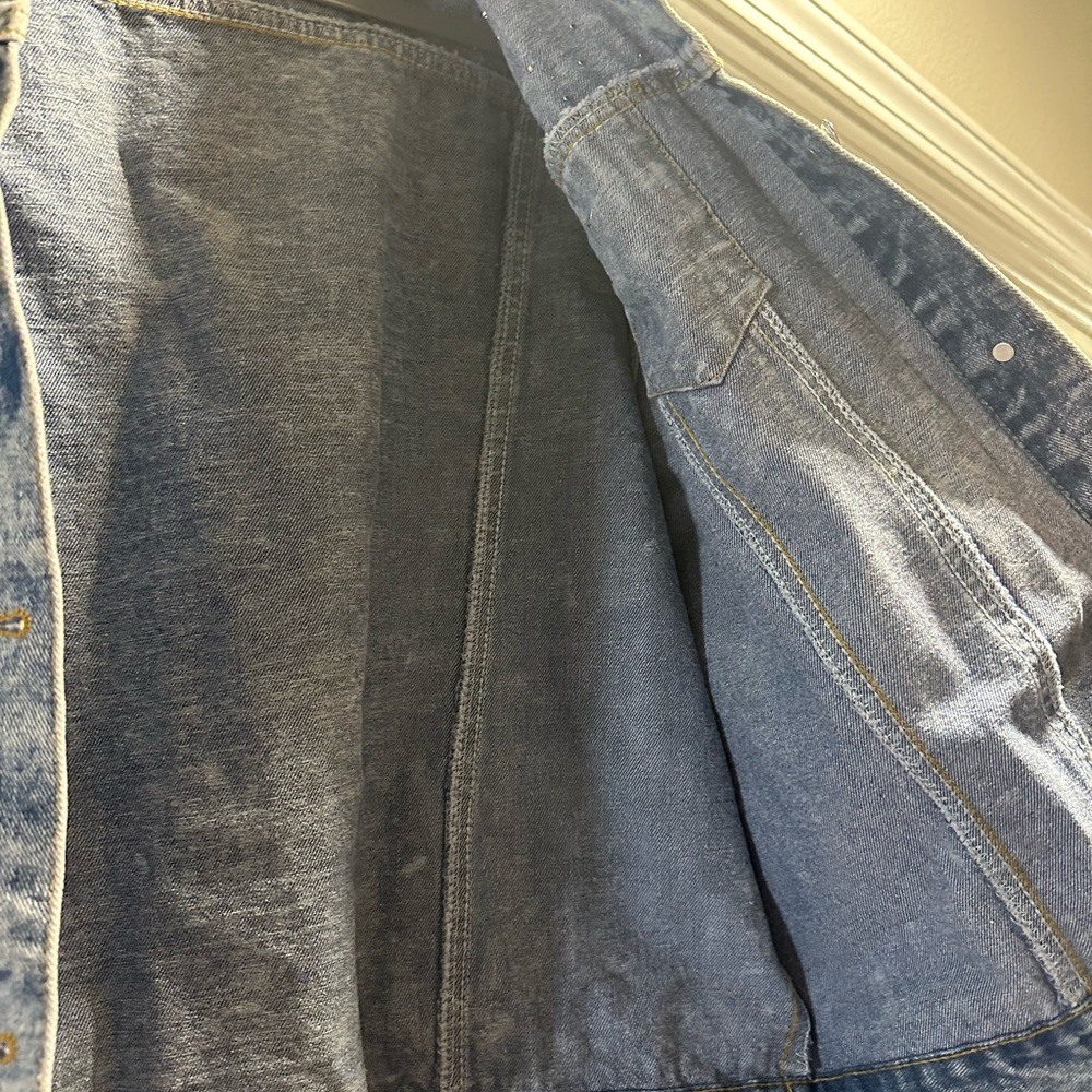 Women's XL Embroidered Pearl Denim Jean Jacket Coat - Picture 8 of 16